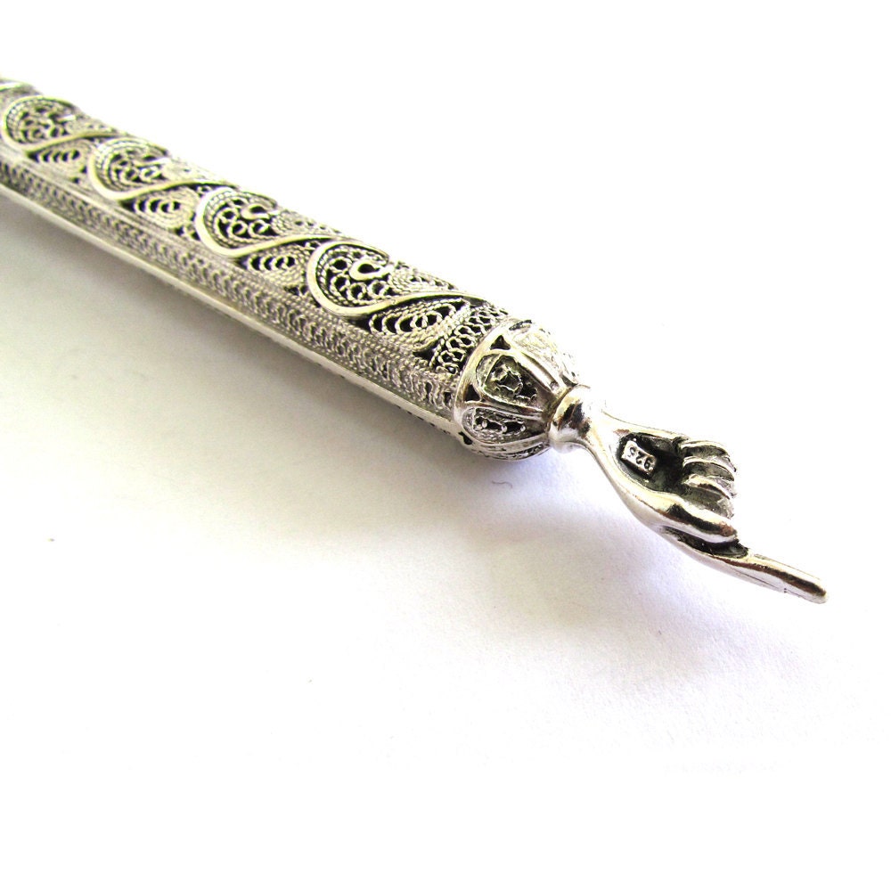 Yad Torah Pointer 925 Sterling Silver Filigree Bar Mitzvah