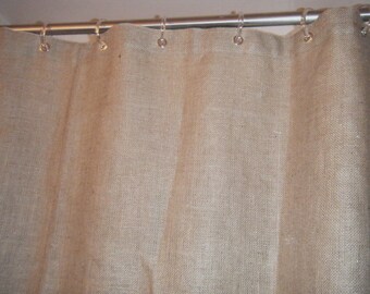 Burlap Shower Curtain, 6 colors, 72" wide X 72"- 96" long, Grommet Top, free jute tieback by Jackie Dix