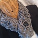 Knitted ruffle scarf Black White ruffle button scarf frilly Lion Brand Tweed