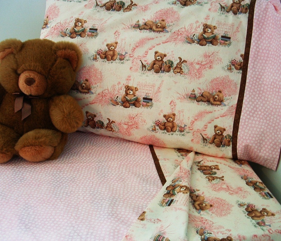 Girl bears sheet set toddler bedding crib sheet set 3 pc.