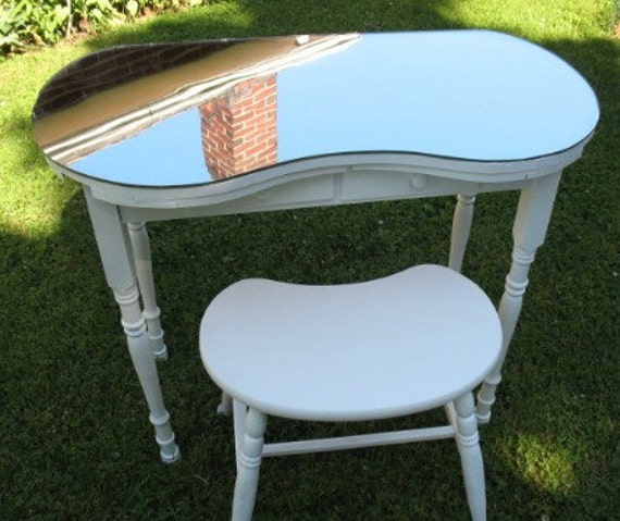 Reserved for Rich Vintage Kidney Shaped Vanity Table w/ Mirror