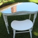 Reserved for Rich Vintage Kidney Shaped Vanity Table w/ Mirror Top & Matching Stool and Fabric Coverings Convo for Ship Costs