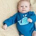 Short Sleeve Organic Whale Applique Organic Baby Boy Bodysuit in Blue Newborn 0 3 6 12 18 months - Organic- Baby Clothes