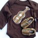 Guitar Gift Set- 0 3 6 12 18 months Long Sleeve Brown Bodysuit with Guitar Applique and Shoes- Baby Clothes Organic Gift for Baby Eco