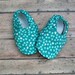 Sale - 12 to 18 months Teal Organic Baby Shoes Unisex Aqua and Cream Stars and Organic Sweatshirt Fleece lining Boy or Girl
