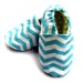 6-12 months Organic Baby Blue Chevron Stripes Shoes in Turquoise and White with Lime Green Dotty Linings Handmade Booties