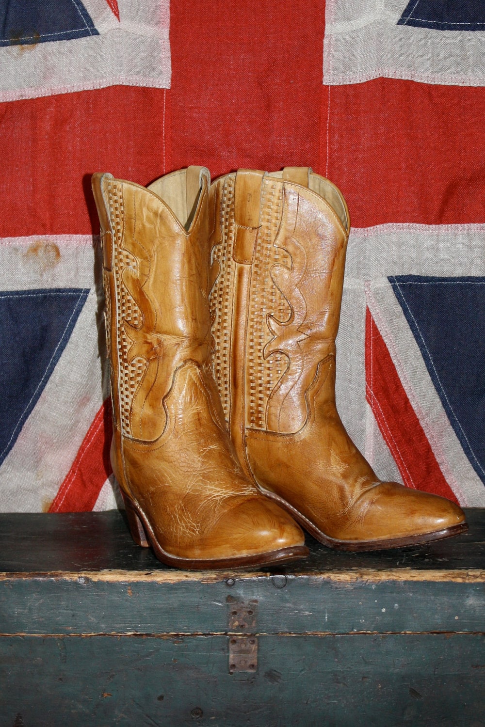 VTG 70s Golden Yellow Leather Cowboy Boots Women's 9