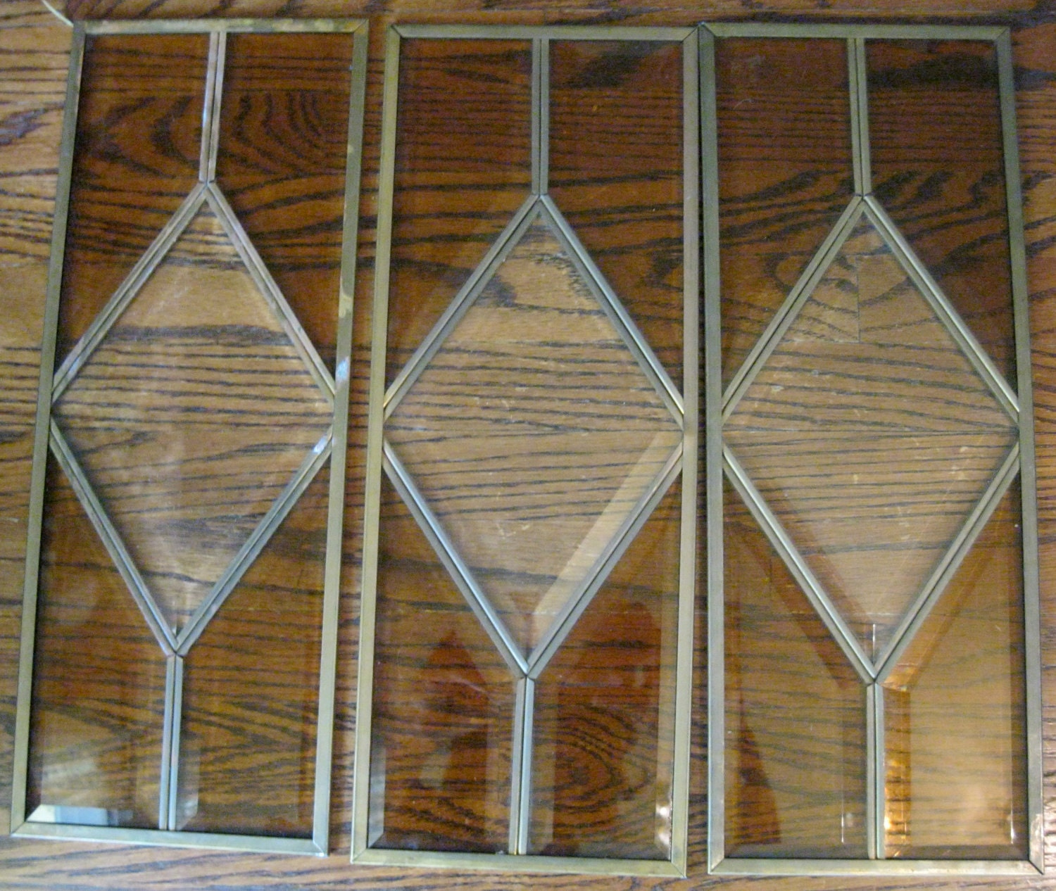 Vintage Glass Panes Amber and Clear Leaded 3 total.