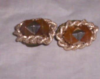 vintage clip on earrings old silver braid