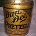 huge vintage dan dee pretzel tin can advertising