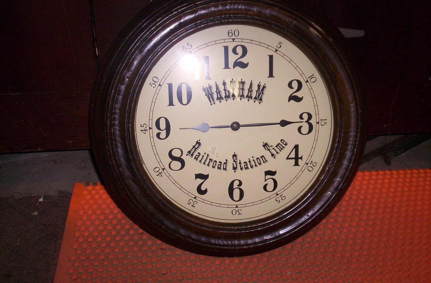 vintage waltham railroad wall clock wood case