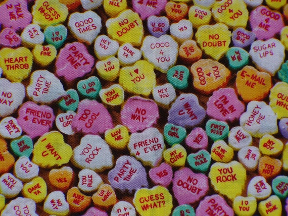 Candy conversation hearts fabric  valentines fabric Candy conversation hearts fabric  valentines fabric