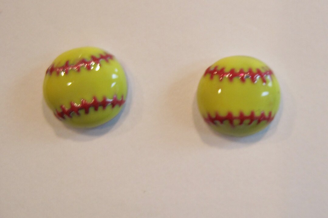 Pink & Yellow Softball Stud Earrings