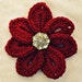 Crochet Flower Red Croco Flower Brooch With A Crystal Vintage Style Button