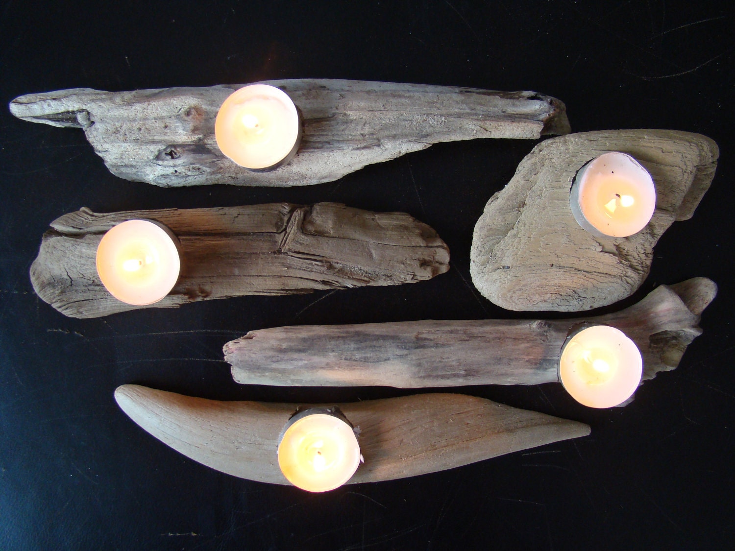 Driftwood tea light holder set of 5 by on Etsy