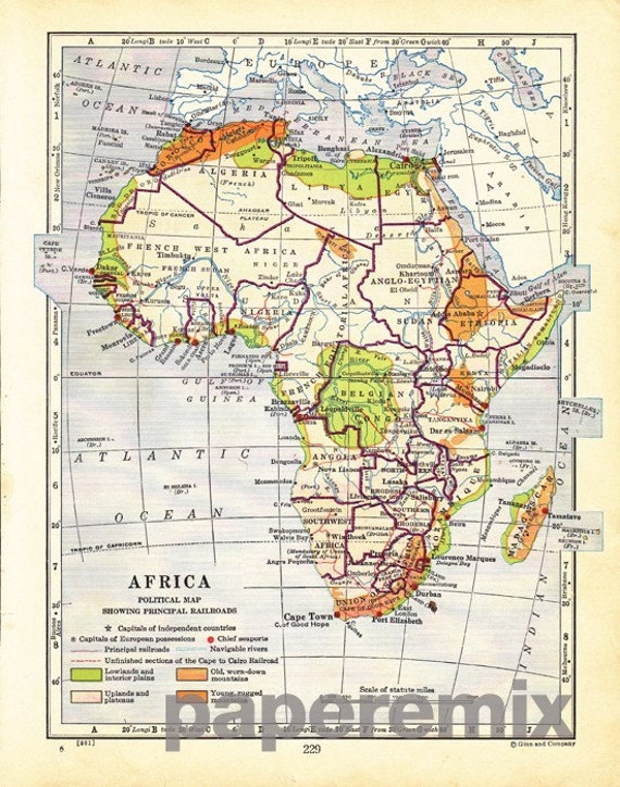 Artículos similares a Vintage Africa Map, 1947 Political en Etsy