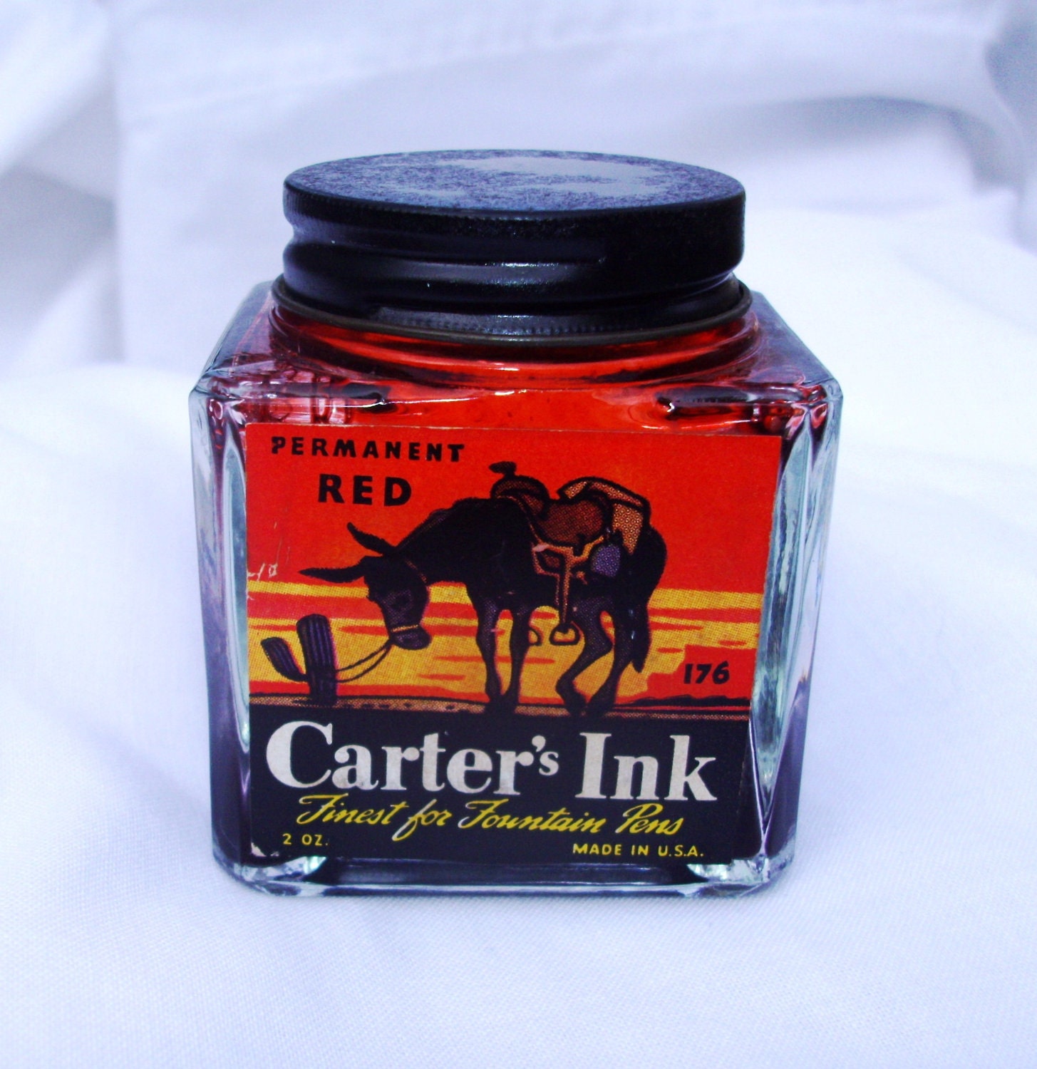 Vintage Carter's Glass Ink Bottle with Permanent Red Ink