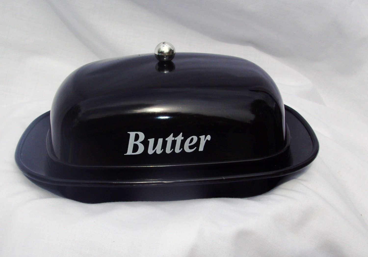 Vintage Melamine Butter Dish Black and Silver