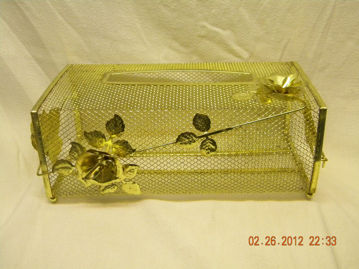 Vintage tissue box holder gold tone vanity Haute Juice
