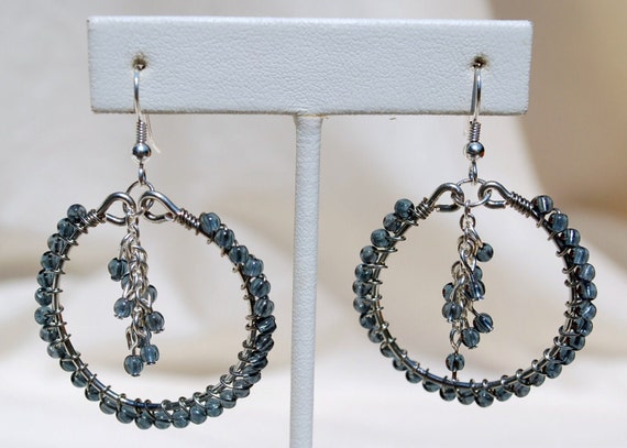 Items similar to SALE Blue Hoop and Dangle Earrings on Etsy