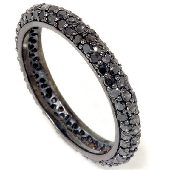 Black Diamond Pave Eternity Ring 1.10CT Womens Black Gold Anniversary ...