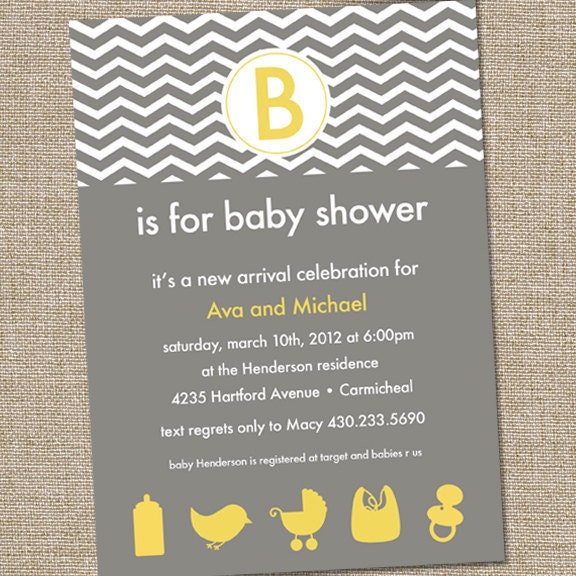 Yellow Grey Baby Shower Invitations 3