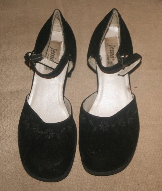 Items similar to Black velvet little girl shoes by JESSIE size 3M on Etsy