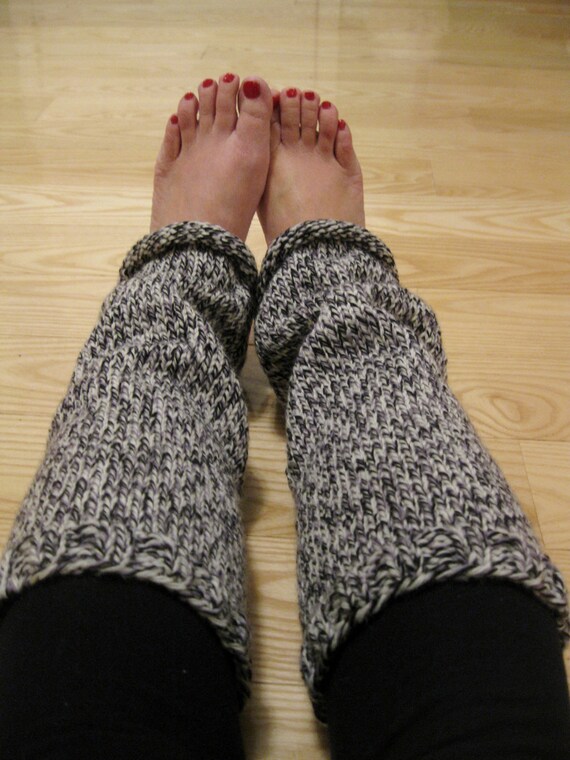 Wool Leg Warmers Black Grey White Tweed