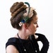 Pearl--Faux Headband Hair Fascinator with peach glitter leaves and natural peacock feathers