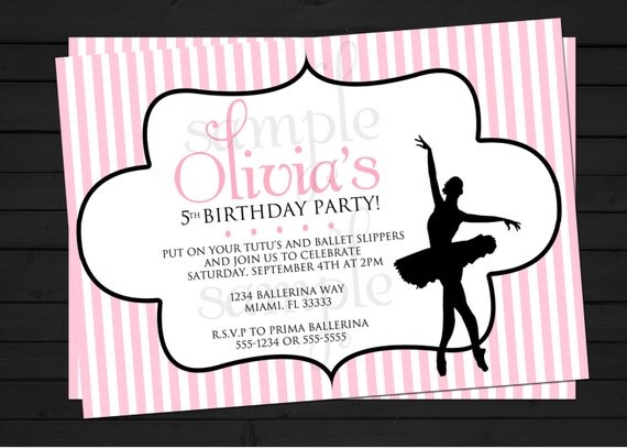 Modern Ballerina Birthday Invitation Digital File YOU-PRINT Il_570xn