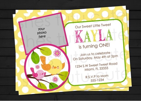 Sweet Lil Birdie Pink Birthday Invitation Digital File YOU-PRINT Il_570xn