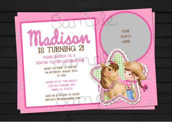 Pink Cowgirl Birthday Invitation Digital File YOU-PRINT Il_570xn