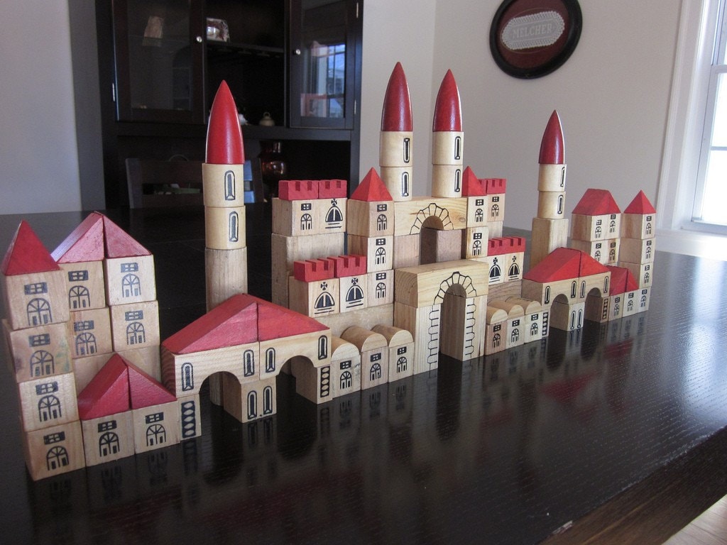 108 Piece Wooden Castle Building Blocks Set by lovablefinds