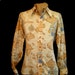 Men's 70s 15 1/2" M Tall Disco Beige/Blue Map/Ship Print Shirt