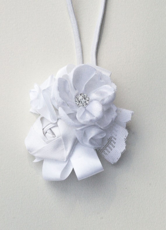 Flower Girl Headband White Black Ivory Silk & Satin