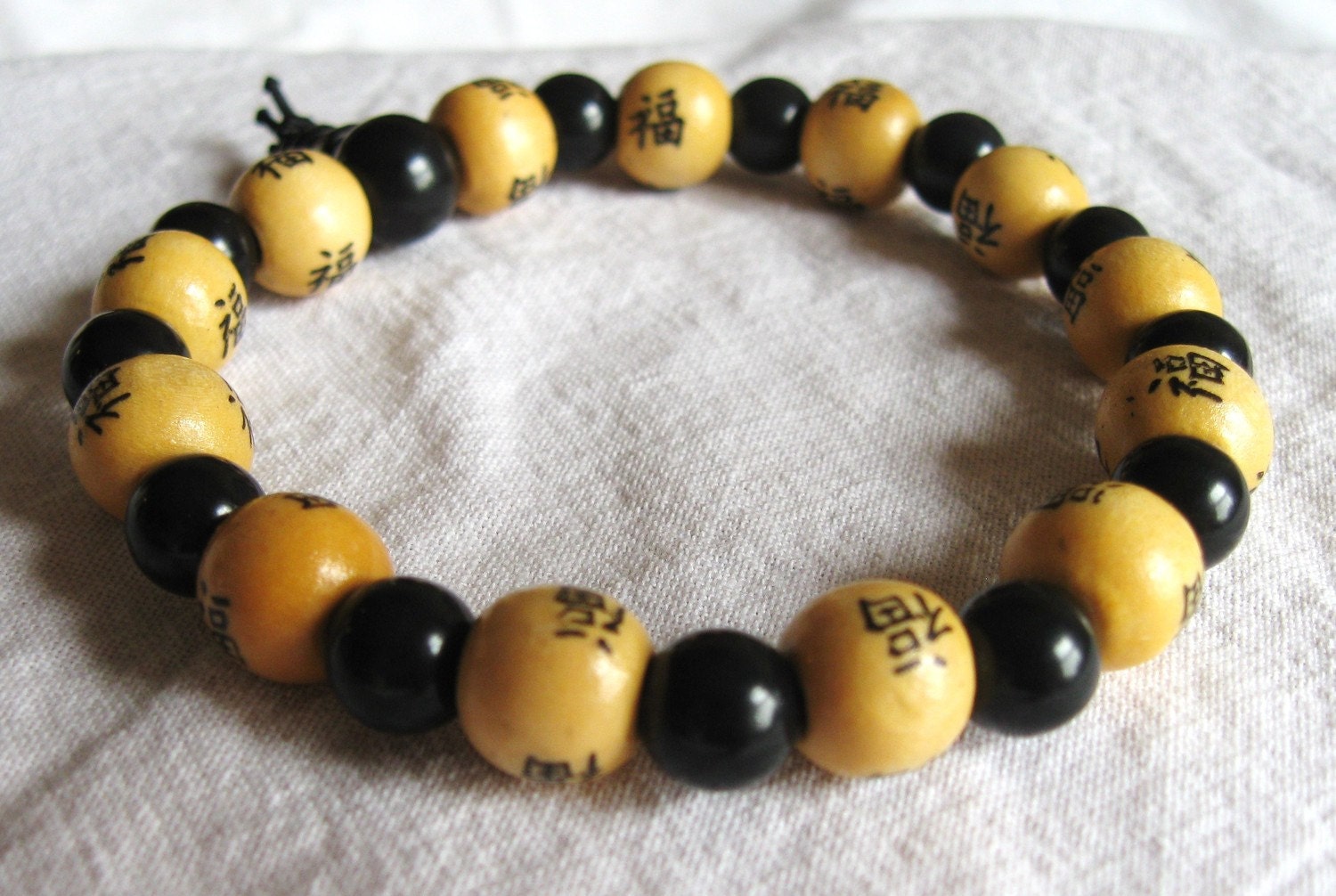 Wood Chinese Symbol Bead Stretch Bracelet