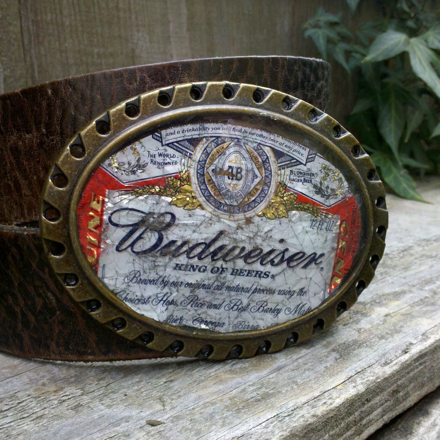 Hand Made Budweiser Beer Label Belt Buckle