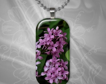 Lilac Glass tile Pendant with chain(CuFlR22.3)