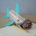Shark Bag - Zipper Pencil Case: Rainbow Pinstripes Shark Bite