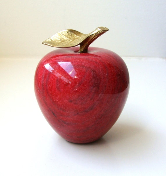 Vintage Red Marble Apple Objet Paperweight Figurine