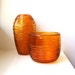 RESERVED Mid Century Modern Amber Glass Vases Pair Ribbed Threads Hand Blown 1960's