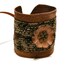 Leather women's cuff leather ruffled flowers, fabric roses , brown and bronze