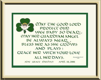Irish Baby Blessing, personalized, composed and designed by author/artist/calligrapher Jacqueline Shuler