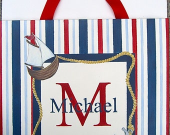 Hand painted nautical personalized canvas wall art
