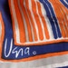 vintage designer silk scarf-hand rolled, Vera, orange, navy, long