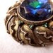 vintage gold tone pin -1960s, pendant, huge blue-green rhinestone