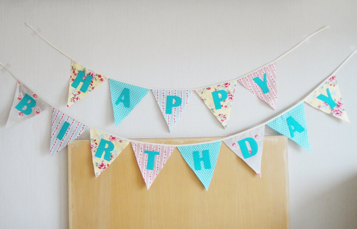 Birthday Fabric Banners Happy Birthday Bunting by BerryAlaMode