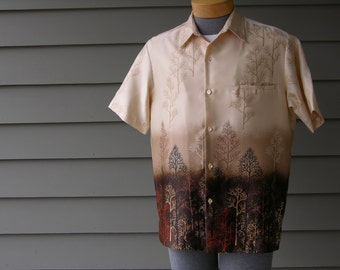 vintage 60's - 70's Men's Tori Richard Hawaiian shirt. Funky trees. Very unusual-possibly NEW & never worn. Medium - Large
