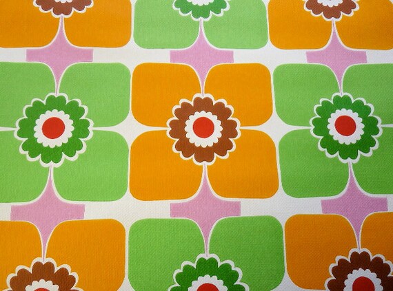 Items similar to Vintage retro 70s flower power wallpaper wall art