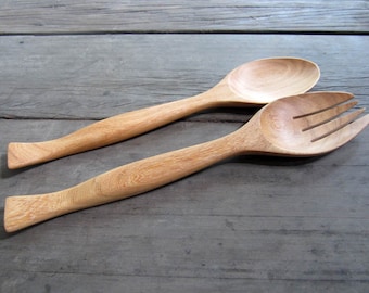 Wooden Big Size Salad Stove Spoon and Fork Utensils 11 Inches